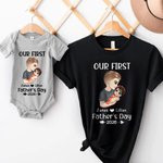 Personalizado Nuestro Primer Día del Padre Personaje de dibujos animados 100% algodón Camiseta body para bebé con nombre y año Ropa de familia Regalo de cumpleaños para papá bebé