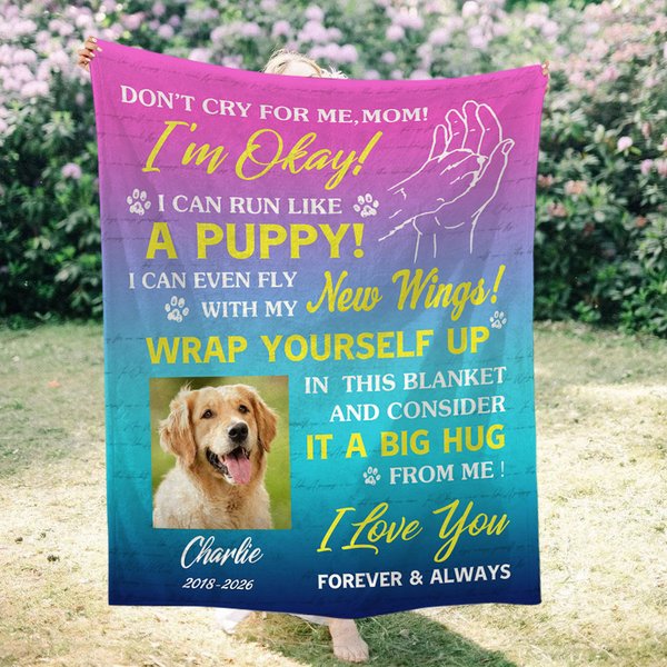 Personalized Multicolor Dog Cat Photo Soft Blanket with Name Date Memorial Sympathy Gift for Pet Lovers
