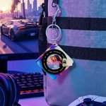 Personalized Neon Punk Retro Sports Car Photo Rotating Vinyl Record Keychain with Name Text and NFC Daily Use Birthday Gift for Game Music Lovers