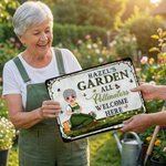 Personalisierte Vintage Cartoon Charakter Weißblech Garten Zeichen mit Namen Garten Dekoration Geburtstag Geschenk für Gartenarbeit Liebhaber Großeltern