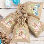 Personalized Cute Bunny Floral Wreath Ribbon Jute Drawstring Gift Bag with Name Easter Hunting Party Gift for Boys Girls