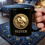 Personalised The Golden Twelve Zodiac Signs Black Ceramic Mug with Name Father's Day Birthday for Him Dad Boyfriend