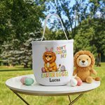 Personalized Don't Touch My Easter Eggs Animal Canvas Bucket Basket with Name Easter Egg Hunting Easter Party Favors Gift for Kids