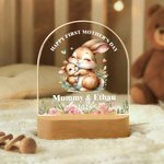 Personalisierte niedliche Tier Mutter Kind gewölbt LED-Nachtlicht mit Namen und hölzerne Basis Home Decor Muttertag Urlaub Geschenk für Mama Kind