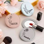 Miroir de maquillage de poche pliable avec nom et fleur de naissance personnalisée Outils de maquillage Anniversaire Cadeau de demoiselle d'honneur pour elle