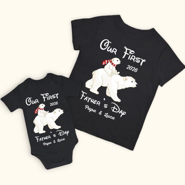 Personalized Polar Bear Father and Daughter Son T-shirt Set Father and Baby Our First Father's Day for Father New Dad Gift