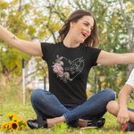 Personalized Birth Flower Heart Hands in Hands Multicolor 100% Cotton T-shirt with Names Mother's Day Holiday Gift for Moms Grandmothers