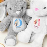 Personalized Cute Watercolour Cartoon Rabbit Flower Easter Bunny Plush Stuffed Animal Toy with Initial Name and Date Easter Birthday Gift for Kids