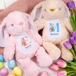 Personalized Cute Watercolour Cartoon Rabbit Flower Easter Bunny Plush Stuffed Animal Toy with Initial Name and Date Easter Birthday Gift for Kids