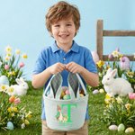 Gepersonaliseerde Schattige Pieter Konijn Paasmand met Oortjes van Gestreept Canvas met Naam en Initiaal voor Eieren Zoeken Paascadeau voor Kinderen