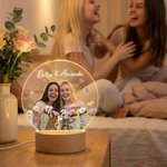 Personalizzato fiore farfalle foto LED acrilico luce notturna Desk Decor Compleanno Anniversario regalo per sorelle Besties