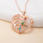 Personlig familiehjerte anheng i sterling sølv kjede med 1–6 graverte navn og fødselssteiner morsdags eller bursdagsgave til mamma eller bestemor