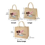Personalised Cartoon Black Girl Character Large Capacity Jute Tote Bag with Initial and Name Daily Use Easter Gift for Black Girl