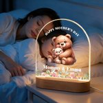 Personalisierte niedliche Tier Mutter Kind gewölbt LED-Nachtlicht mit Namen und hölzerne Basis Home Decor Muttertag Urlaub Geschenk für Mama Kind