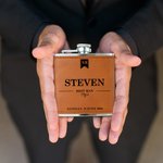 Personalised Portable PU Leather 6oz Hip Flask with Name Wedding Father's Day Gift for Man