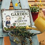 Personalisierte Vintage Cartoon Charakter Weißblech Garten Zeichen mit Namen Garten Dekoration Geburtstag Geschenk für Gartenarbeit Liebhaber Großeltern