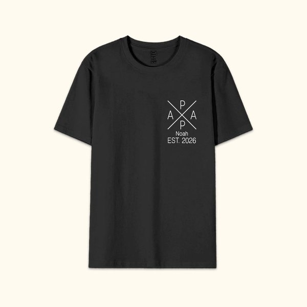 Gepersonaliseerd Papa Monogram Minimalistische Stijl 100% Katoenen T-shirt met Naam Datum Verjaardag Vaderdag Cadeau voor Papa Man
