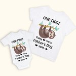 Gepersonaliseerd luiaard Vader en Zoon Onze eerste Vaderdag Samen Shirt Ouder Kind Outfit Vaderdag Cadeau Baby Shower Gift
