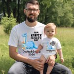 Personalized Dinosaur Dad and Son Daughter Cotton T-shirt Suit Our First Father’s Day Gift Special Gift for Dad Men
