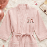Personlig Champagne Pink Bow Waffle Dressing Gown Badrock med broderat namn Anniversary Birthday Party Gift for Girls Besties