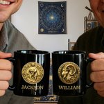 Personalised The Golden Twelve Zodiac Signs Black Ceramic Mug with Name Father's Day Birthday for Him Dad Boyfriend