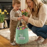 Personalizada lindo conejo de Pascua Zanahoria Plaid cesta con el nombre bordado Huevos de caza Fiesta Favor Pascua Regalo para Niños Niñas