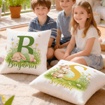 Taie d'oreiller personnalisée en forme de fleur de lapin multicolore avec nom et initiale Cadeau de fête de Pâques pour enfants