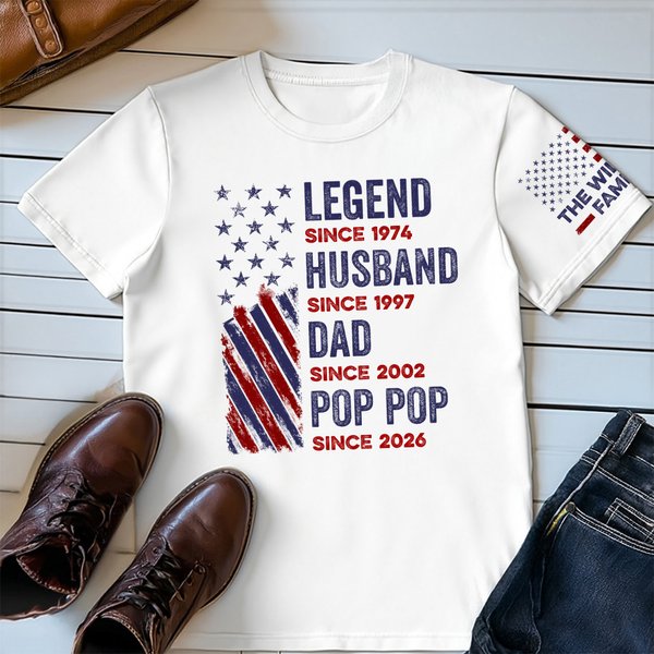 Personalised Legend 100% Cotton T-shirt with Family Name and Year Anniversary Birthday Gift for Father Grandfather Husband