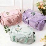 Personalized Pearl Effect Birth Flower Multi-Compartment Travel Bag with Name and Shoulder Strap Travel Essential Birthday Gift for Women Girls