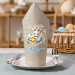 Personalized Wreath Easter Egg Cute Bunny Linen Napkin with Name Festive Table Decor Easter Gift for Family Friends