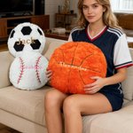 Personalized Embroideried Baseball Basketball Sport Balls Soft Throw Pillow with Name Home Decor Birthday Gift for Football Volleyball Soccer Player