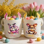 Personalised Cute Rabbit Easter Egg Bunny Ears Basket with Name Egg Hunting Party Easter Gift for Boys Girls