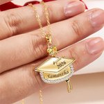 Personalized Dainty Graduation Cap Birthstone Necklace with Engraved Name and Year Graduation Birthday Gift for Graduates