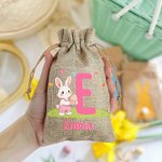 Personalised Cute Easter Egg Rabbit Initial Drawstring Sweets Gift Bag with Name Easter Holiday Party Favors Gift for Boys Girls