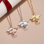 Personalized Dainty Graduation Cap Birthstone Necklace with Engraved Name and Year Graduation Birthday Gift for Graduates