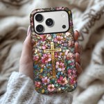 Gepersonaliseerd Kruis Bloemen Gebrandschilderd Glas Telefoonhoesje met Brief voor iPhone Samsung Verjaardagscadeau voor Vriendin Familie Vrouw