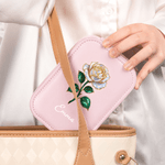 Personalized Birth Flower PU Leather Jewelry Box with Name and LED Three-Color Makeup Mirror Travel Use Birthday Gift for Friend  Mom