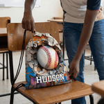 Personalized Ball Sports Drawstring Beach Backpack String Bag with Name and Number Outdoor Activities Birthday Gift for Sports Lovers