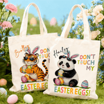 Personalized Don't Touch My Easter Eggs Animal Reusable Canvas Bag with Name Daily Use Easter Gift for Kids Women