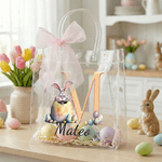 Personalized Cute Easter Bunny Clear Gift Bag with Name and Initial Easter Party Favors Gift for Kids