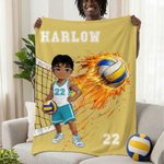 Personalised Volleyball Cartoon Character Soft Throw Blanket with Name and Number Birthday Game Day Gift for Volleyball Players