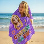 Personalized Cousin Crew Cartoon Character Quick Dry Oversized Microfiber Beach Towel and Drawstring Bag Set with Name Birthday Gift for Family