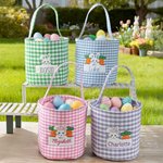 Personalizada lindo conejo de Pascua Zanahoria Plaid cesta con el nombre bordado Huevos de caza Fiesta Favor Pascua Regalo para Niños Niñas