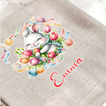Personalized Wreath Easter Egg Cute Bunny Linen Napkin with Name Festive Table Decor Easter Gift for Family Friends