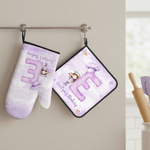 Personalisierte Cartoon Chef Charakter Aquarell erste Isolierung Backofen Mitt und Topflappen Satz von 2 Bäckerei Verwendung Geburtstagsgeschenk für Kinder Backen Liebhaber