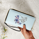 Personalized Birth Flower Heart Handshake PU Leather Hand Wallet with Wrist Strap Multiple Compartments and Name Birthday Gift for Mom Grandma