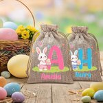Personalised Cute Easter Egg Rabbit Initial Drawstring Sweets Gift Bag with Name Easter Holiday Party Favors Gift for Boys Girls
