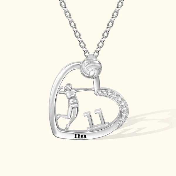 Gepersonaliseerde Kubisch Zirkonia Hartketting met Volleybal Naam en Nummer Sport- of Verjaardagscadeau voor Volleybalspelers en Volleyballiefhebbers