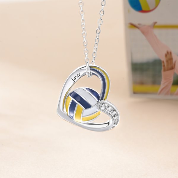 Collar personalizado en forma de corazón de voleibol Joyas delicadas con nombre y diamantes de imitación para el uso diario Regalo de cumpleaños para los atletas amantes del voleibol