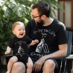 T-shirt Onesie Bébé 100% Coton Minimaliste Personnalisé avec Nom Motif Bière et Bouteille de Lait Cadeau Anniversaire Fête des Pères pour Nouveau Papa